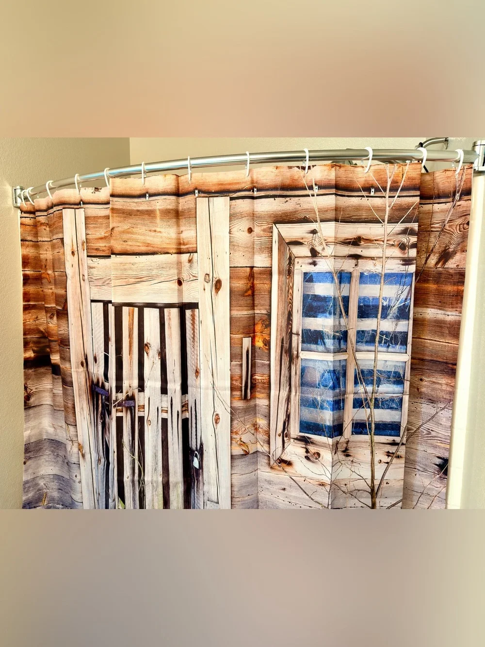 Rustic Wooden Door Shower Curtain- Brown